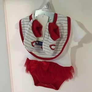 Cinti Reds Newborn Girl 3pcs Onsies BE  dress, footsie,& bib